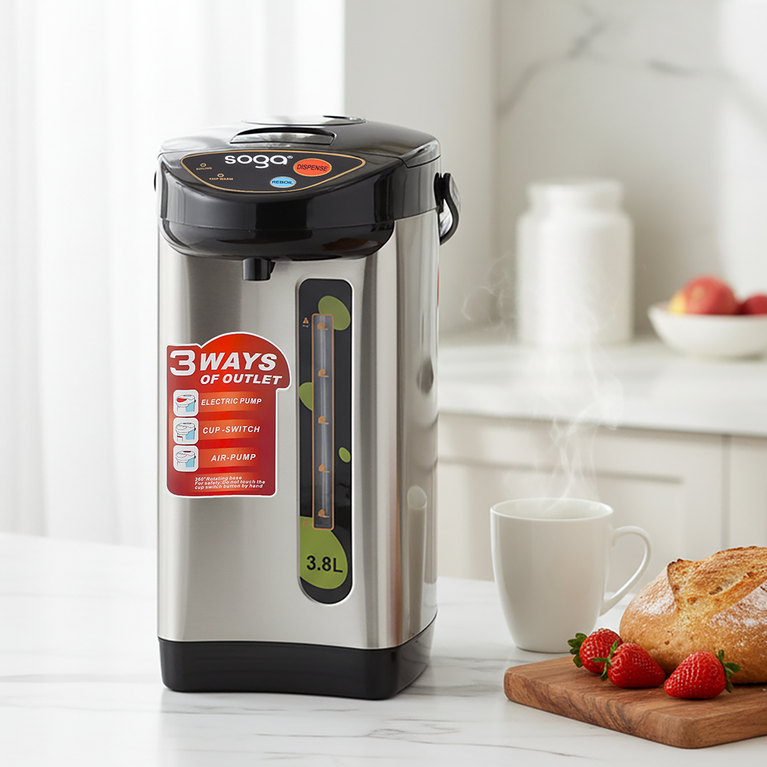 SOGA 3.8L Silver Electric Kettle Water Boiler Thermal Pot 3 Dispensing Modes Keep Warm