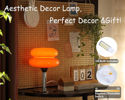Mushroom Table Lamp Orange Dimmable Glass Nightstand