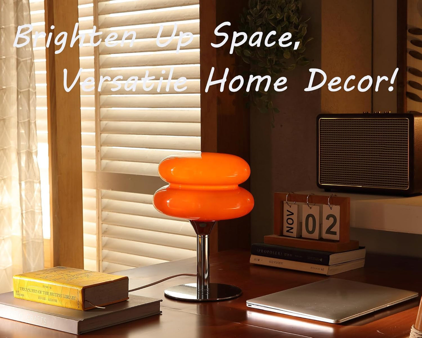 Mushroom Table Lamp Orange Dimmable Glass Nightstand