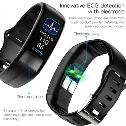 Fitness Bracelet Heart Blood Body Monitoring Black